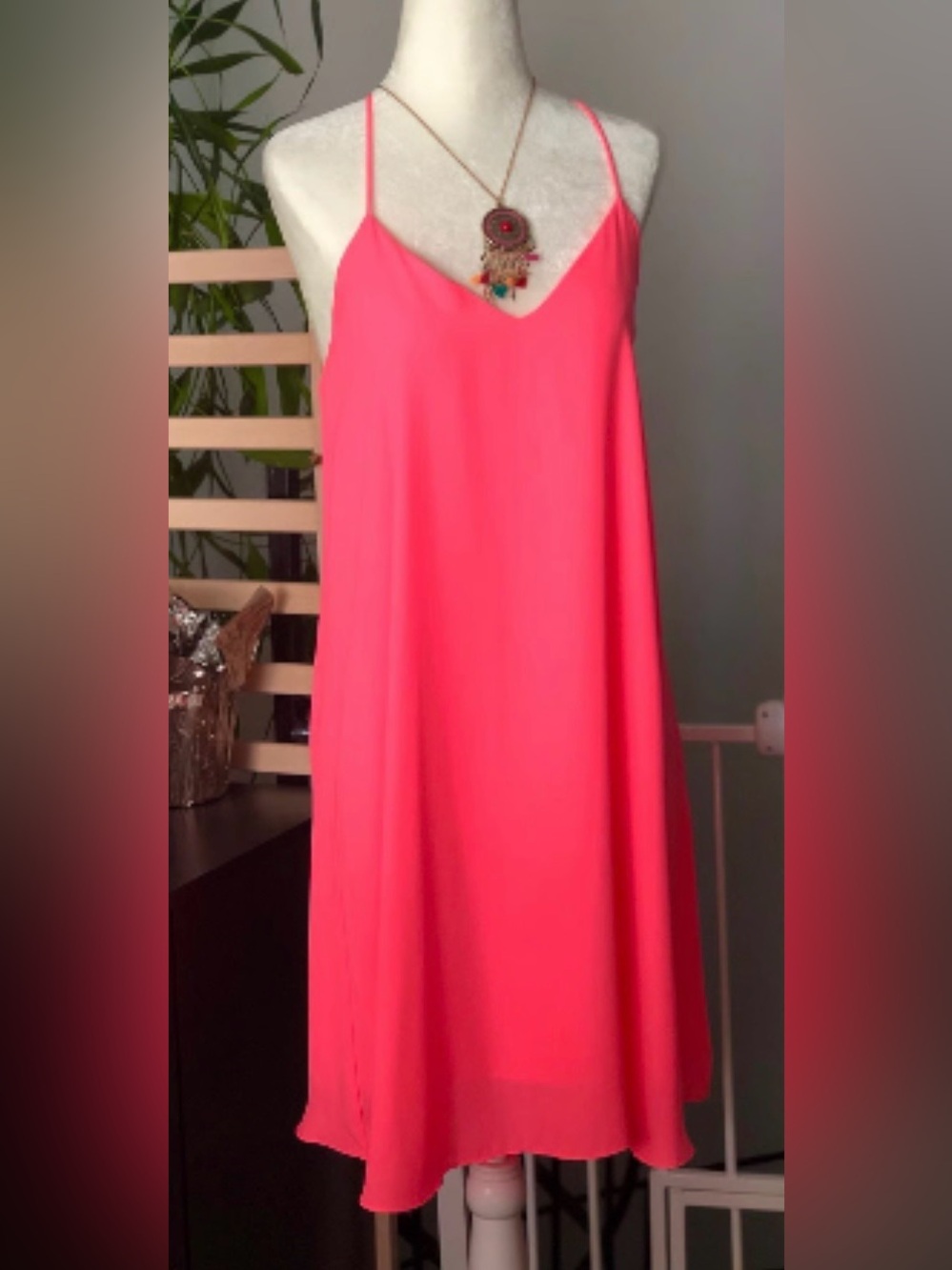 Elaine Turner Womens Bright coral Spaghetti Strap Slip Dress (s) Made in USA 🇺🇸